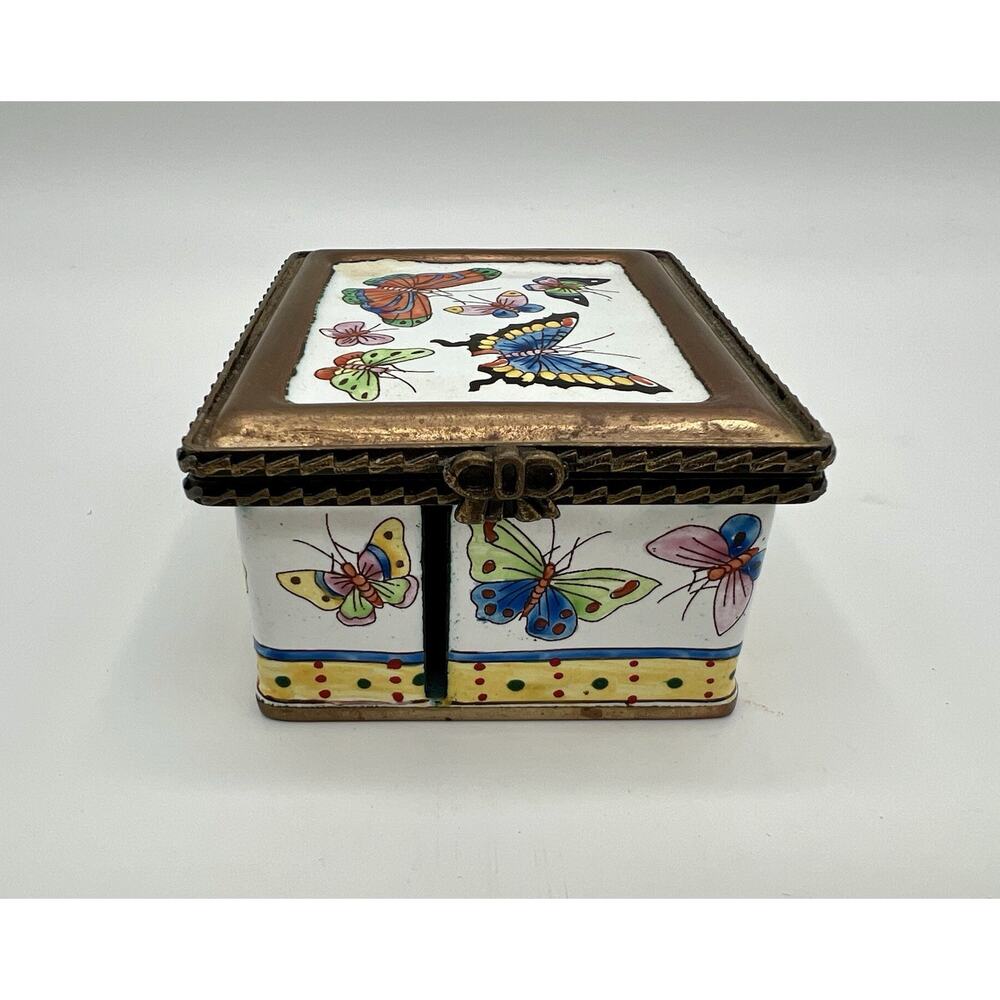 KELVIN CHEN Enamel Hinged Butterfly STAMP DISPENSER 2002 Trinket Box No. 183